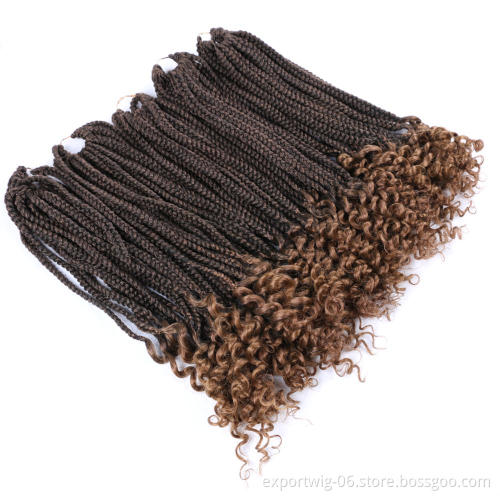 Crochet Hair Box Braids Curly Ends Ombre Synthetic Hair for Braid 24 Strands Braiding Hair Extensions